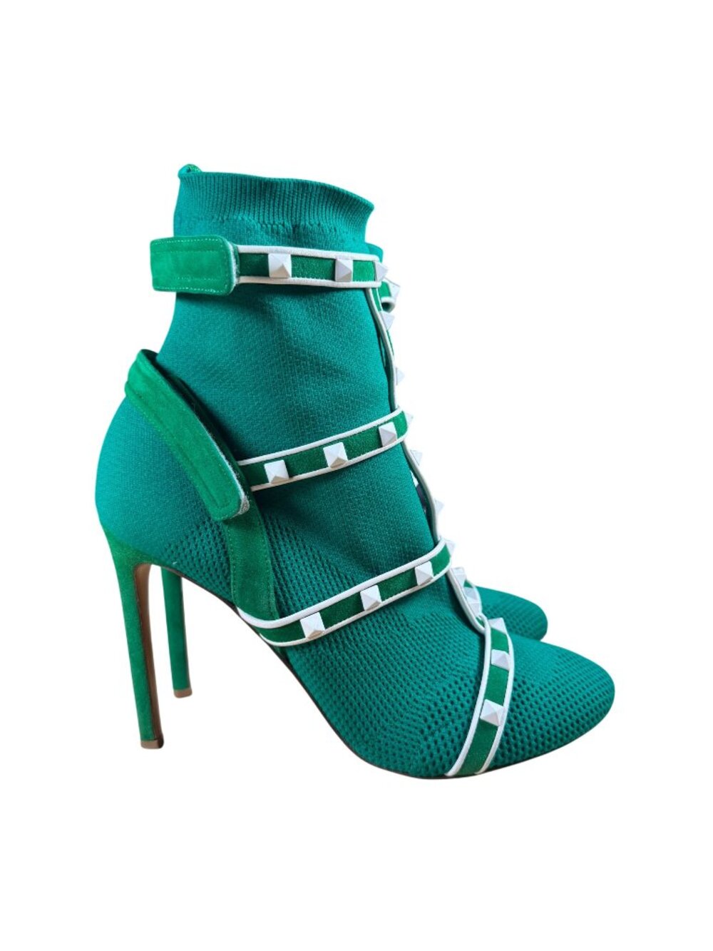 Valentino Garavani Rockstud Bodytech Knit Suede Green Sock Boots Size 39 9